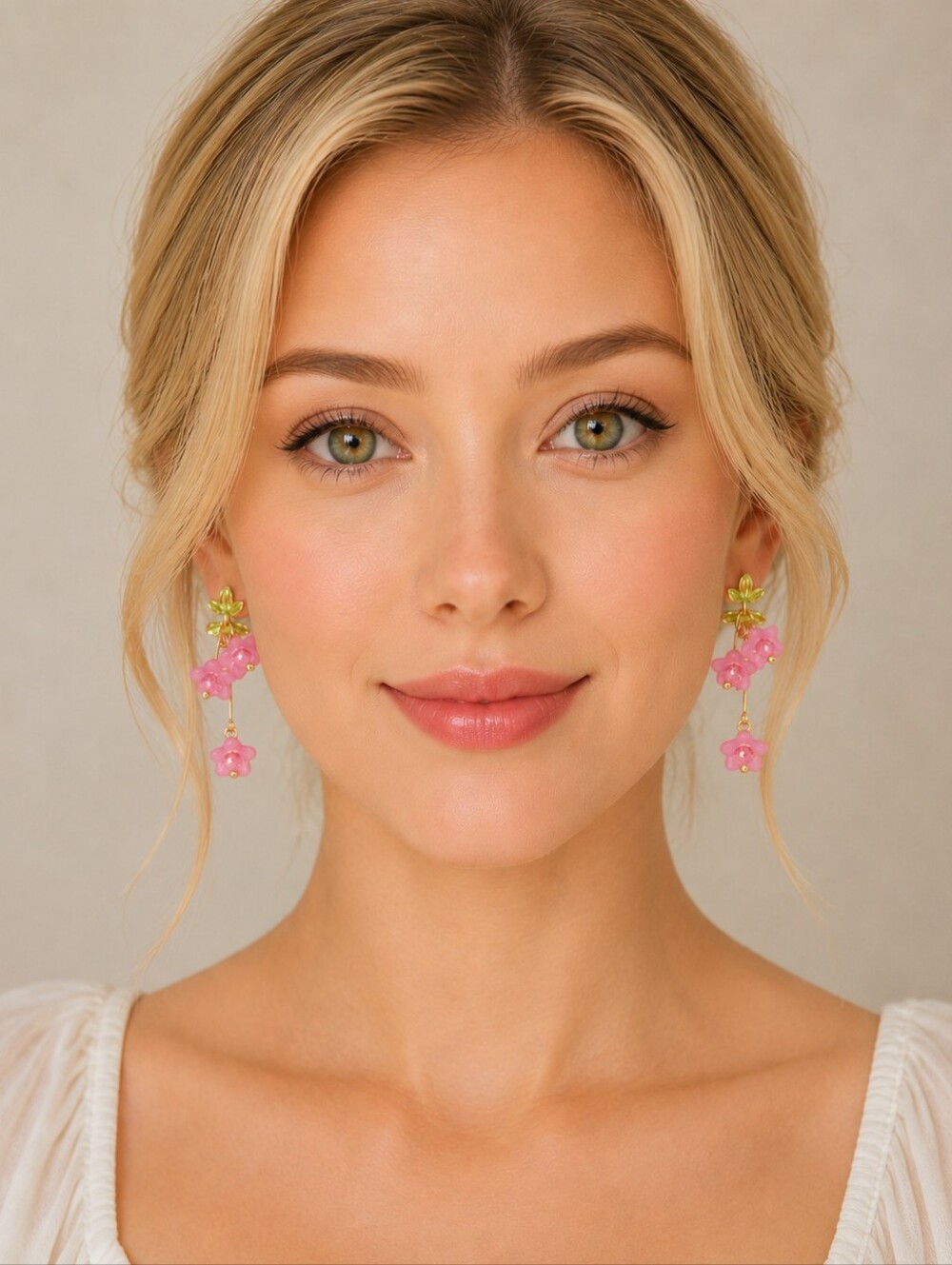 Pink Flower Pendant Elegant Dangle Earrings Boho Minimalist Style Resin‎ Jewelry